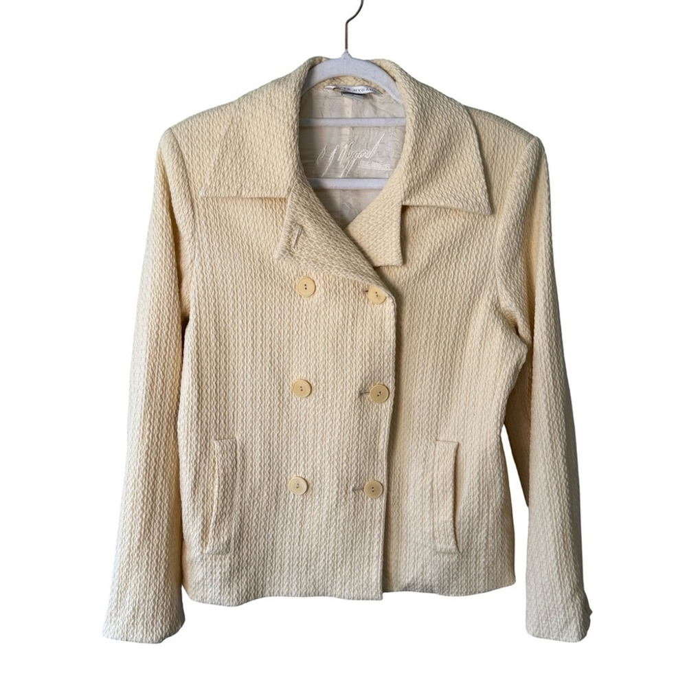 Peter Nygard Cream Vintage Neutral Classic Textured Pea Coat Size 8 Fall Winter